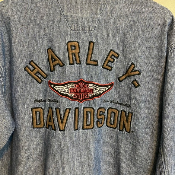 EUC VINTAGE HARLEY-DAVIDSON DENIM BUTTON DOWN SHIRT - Picture 3 of 13